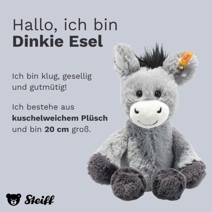 Steiff Kuscheltier Dinkie Esel, Süßes Stofftier mit Kunststoffaugen, Kinder, Jungen & Mädchen – Bild 5