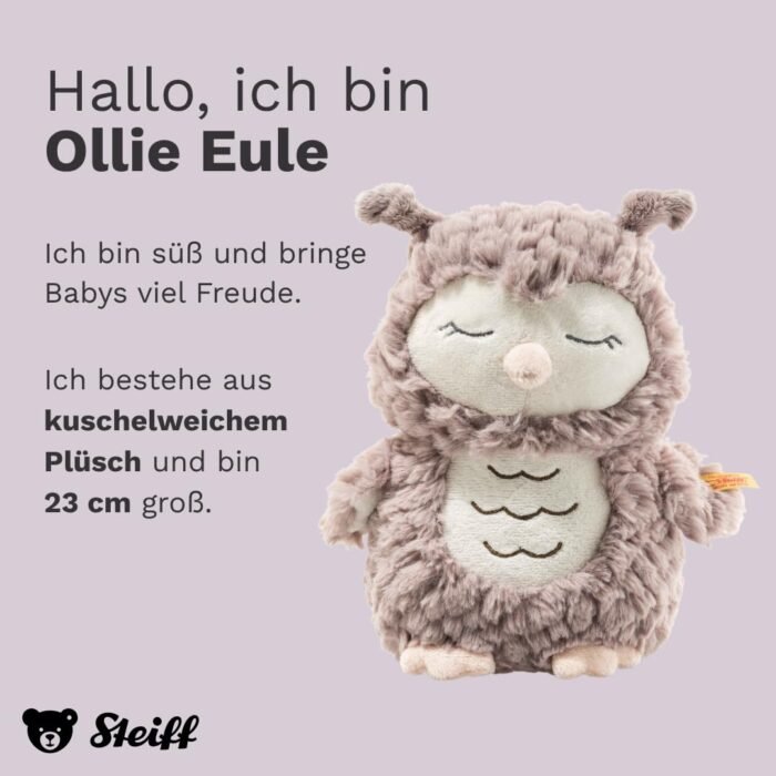 Steiff Kuscheltier Ollie Eule, Süßes Stofftier, Jungen, Mädchen & Babys ab 0 Monaten, Friends, Plüschtier 23 cm, Beige – Bild 6