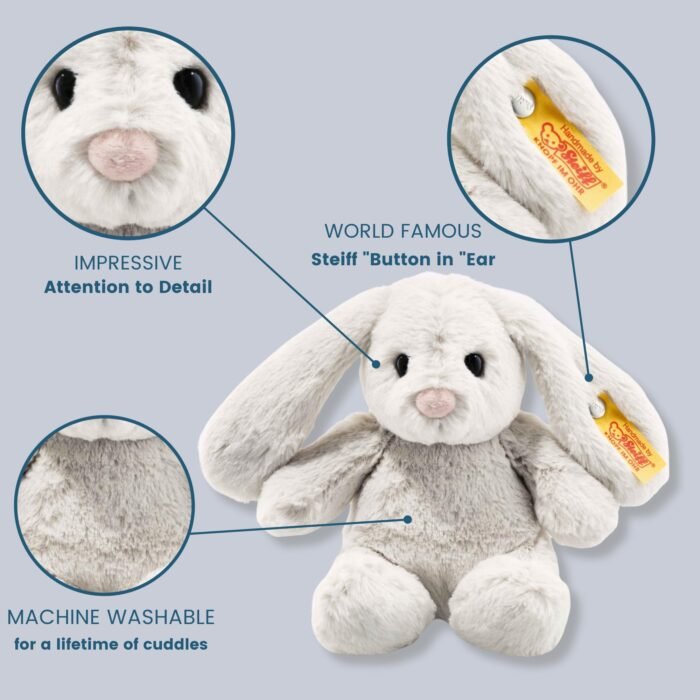 Steiff Hoppie Hase 18 cm hellgrau, Plüschtier Hase mit Schlappohren, Soft Cuddly Friends, flauschiges Stofftier zum Kuscheln – Bild 4