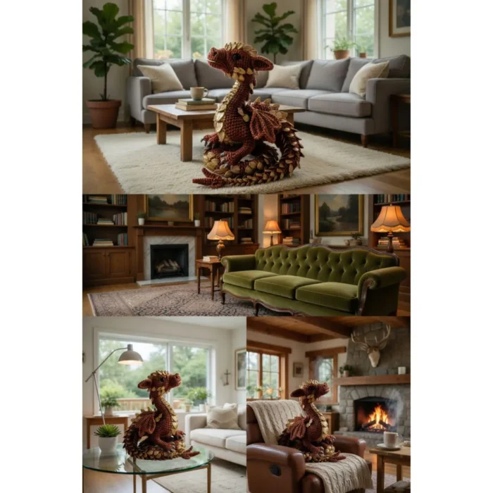 Crochet Dragon Pattern PDF Amigurumi | Brown Fantasy Dragon with Gold Leaf Scales | Instant Download – Bild 4