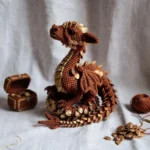 Crochet Dragon Pattern PDF Amigurumi | Brown Fantasy Dragon with Gold Leaf Scales | Instant Download